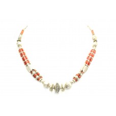 Tibetan Tribal 925 sterling Silver women's Necklace Natural Coral stone 18.5 '